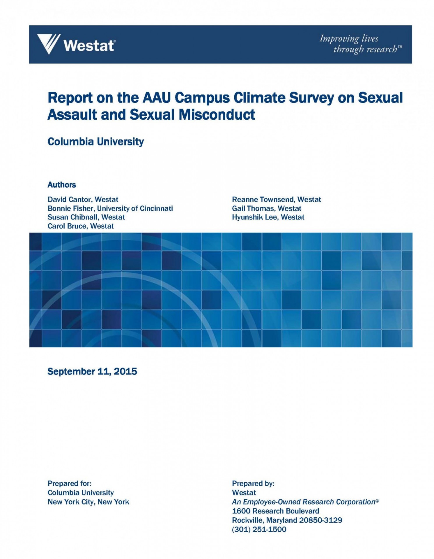 Cover of Association of American Universities Survey on Campus Sexual Assault
