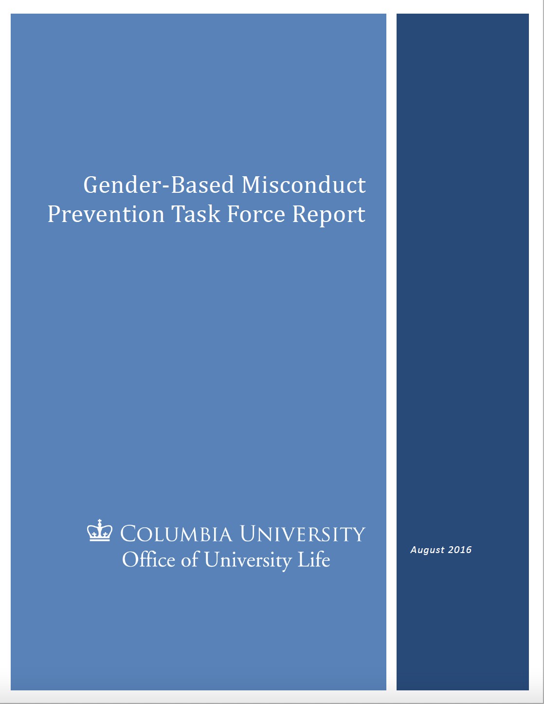 Cover of Gender-Based Misconduct Prevention Task Force Releases 2016-17 Report